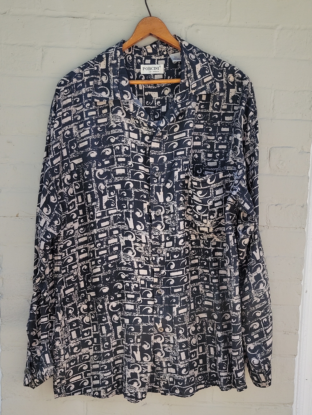 Vintage Porcini 100% Silk Mens LG Long Sleeve Shirt
